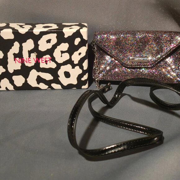Nine West Envelope Crossbody w/ Snap Close - Silver, Black & Multi Color Sequins - Picture 1 of 11